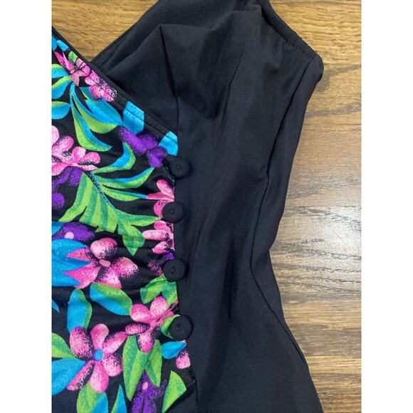 Maxine Of Hollywood Womens One Piece Swimsuit Floral Retro Button Bright Size 10 - Picture 3 of 11